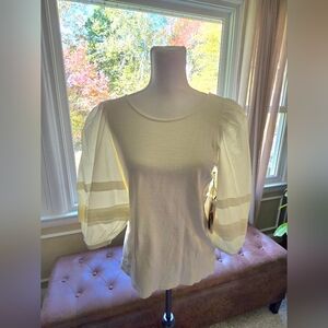 NWT, Anthropologie, Mixed Material, Balloon Sleeve, Ivory, Size M